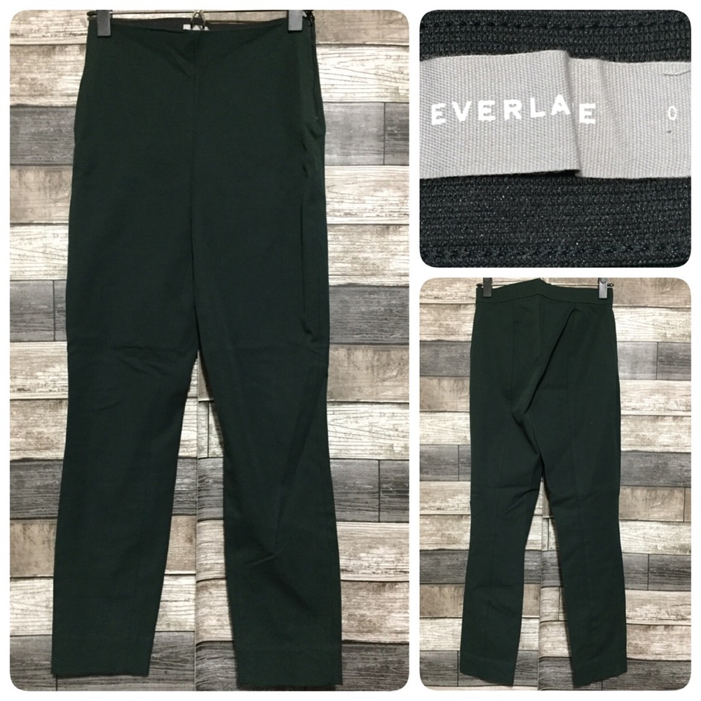 Everlane Ankle Pants Women’s 0 Forest Green (Inseam 27) Elastic Waist Side Zip